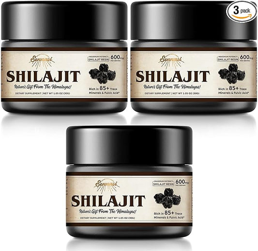 Shilajit Pure Himalayan Organic Shilajit Resin - 600mg Maximum Potency Natural Organic Shilajit Resin with 85+ Trace Minerals & Fulvic Acid for Energy, Immune Support, 30 Grams (3 Pack)